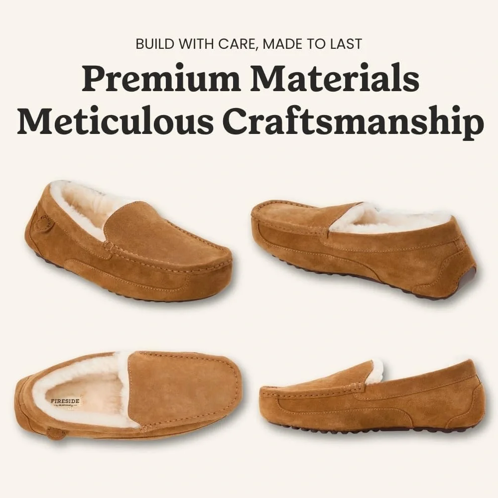 Fireside by Dearfoams Genuine Shearling Moccasin Slippers‎ Men 9 Brand New